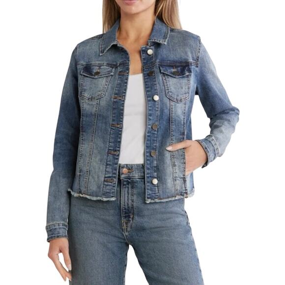 KUT from the Kloth Jill Raw Hem Denim Jean Jacket Blue - Picture 1 of 11